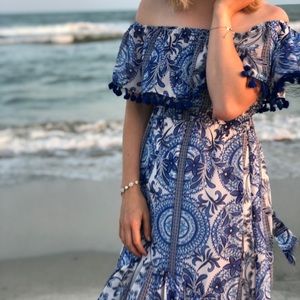 Lulus Blue and White Midi Dress
